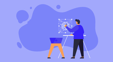 Professional analyzing complex data structures on a digital board, illustrating innovation, technology, and strategic development in business.