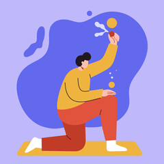 Man on mat in a creative pose, generating new ideas and concepts. Represents imagination, problem-solving, and innovative thinking for business or lifestyle.