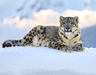 Fototapeta premium Snow leopard in snowy mountains