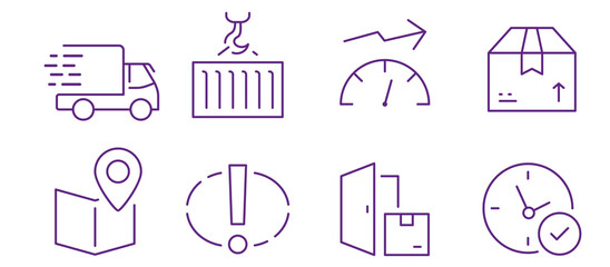 Naklejka premium Logistics and delivery icons representing tracking, speed, and efficiency.
