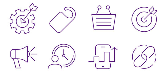 Collection of modern business icons representing growth and strategy