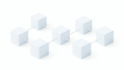 Obraz premium Abstract Blockchain Interconnected Blocks Isolated White