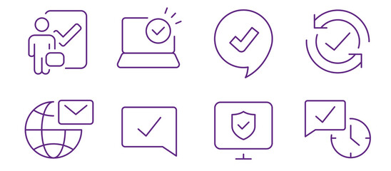 Collection of modern icons representing approval, confirmation, and security.