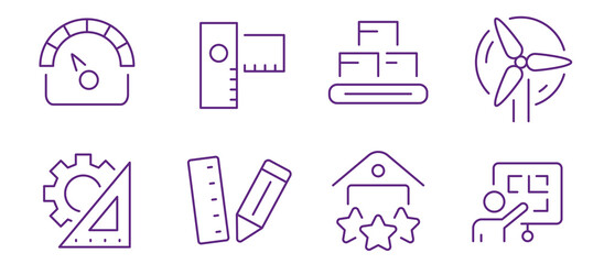 Collection of icons representing engineering, measurement, and industry.