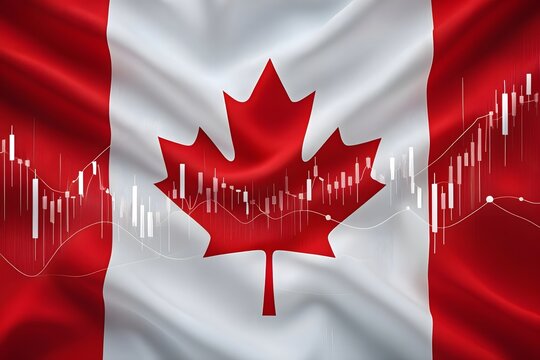 Canadian stock market analysis and trends with flag of canada background illustration