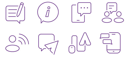 Collection of communication and information icons, perfect for digital content and web design.