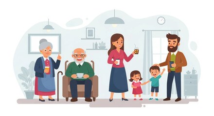 Happy multi-generational family enjoying quality time together at home, showcasing love, care, and intergenerational bonding. Ideal for family-focused concepts.