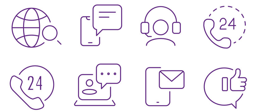 Collection of digital communication and support icons for online customer service