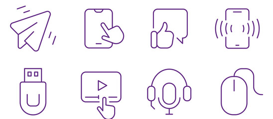 Digital communication and technology icons representing messaging, media, and connectivity.