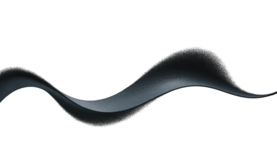 A smooth, rippling, gray ribbon or wave form isolated against a solid black void
