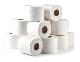Toilet paper rolls stacked neatly