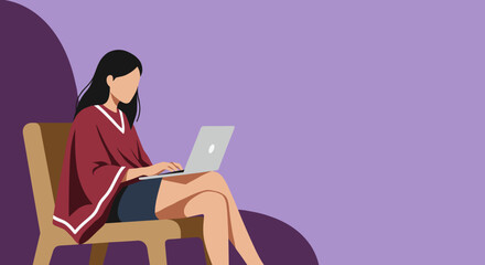 Woman works on laptop at home, illustrating remote work, online learning, or digital lifestyle. Perfect for business, education, or freelance concepts.