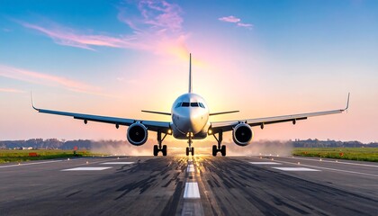 Fototapeta premium Jet taking off at sunrise