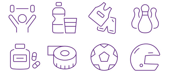 Collection of simple line art icons representing various sports and fitness activities.
