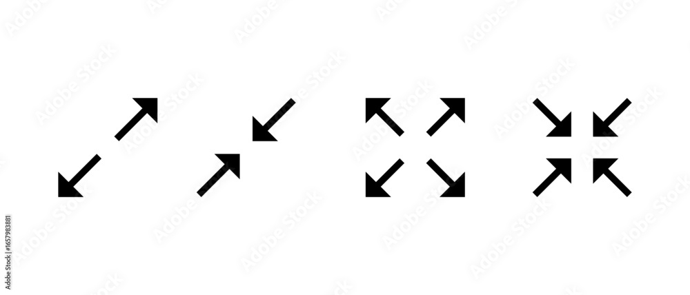 Poster expand and collapse arrow icon set. full screen and exit fullscreen symbol