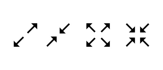 Expand and collapse arrow icon set. Full screen and Exit fullscreen symbol