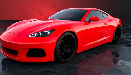 Fototapeta premium A striking red sports car, with sleek lines and dark rims, is presented against a dramatic red backdrop.