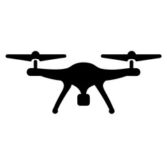 Black silhouette of a drone with propellers and a camera underneath