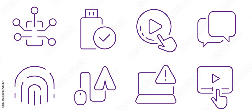 Poster modern digital technology icons representing data transfer, user interface, and communication.
