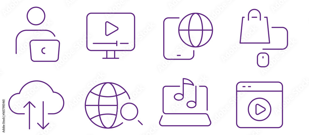 Poster digital interface icons representing online services and technology concepts