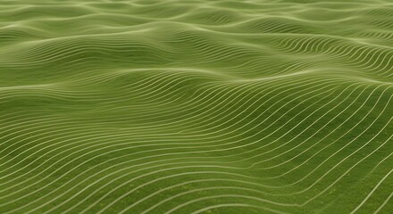 Abstract Green Wavy Terrain with Precise White Contour Lines and Soft Lighting.
