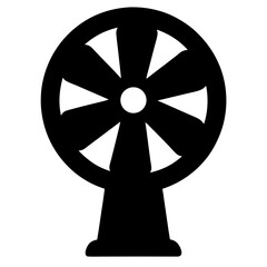 Black and white illustration of an old fashioned oscillating pedestal fan