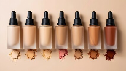Foundation makeup beauty product cosmetic skincare shades dropper bottles different colors skin tone