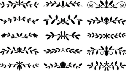 Naklejka premium Elegant Black Floral Dividers: Simple, Hand-Drawn Leaf & Flower Designs