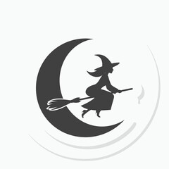 Silhouette of a Witch Flying on a Crescent Moon on a Broom