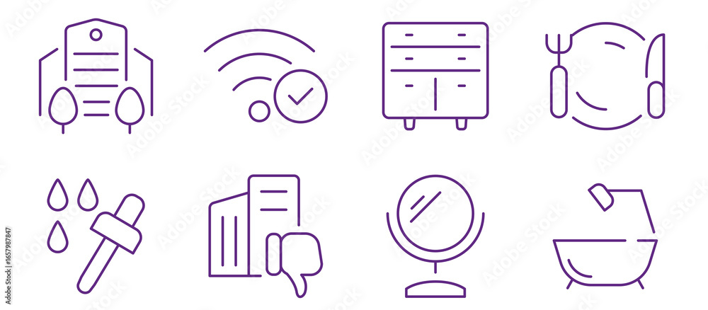 Poster collection of modern line art icons representing various services and objects