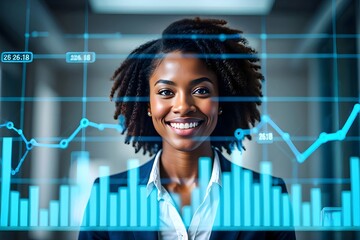 Portrait of african american businesswoman analyzing financial data and stock market trends