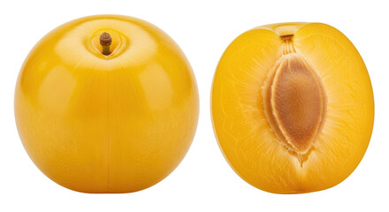 Isolated Yellow Plums Cut in Half