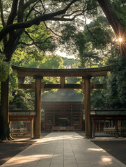 Obraz premium japanese garden in the morning, japanese temple in the morning, Silhouette of a Japanese Pagoda on a Hilltop at Sunset