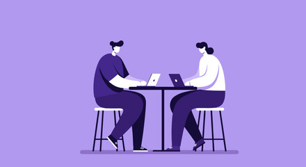 Two people focused on laptops at a table, representing collaboration, online learning, or modern remote work. Ideal for business, tech, and education concepts.