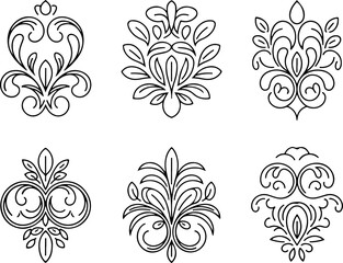 Fototapeta premium Classic Damask Ornament Collection | Elegant Vintage Flourish decorative pattern, elegant design, vector bundle