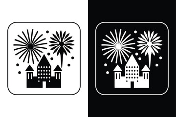 Fototapeta premium Vector Fireworks Icons on Black and White Background.