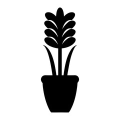 Silhouette of a potted plant with multiple leaf clusters arranged vertically