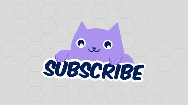 Subscribe with Adorable Cat Animated Video: A whimsical illustration of a cute cat offering a SUBSCRIBE message Clip, ideal for social media, channel branding, and content promotion GIF