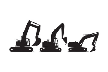 Excavator machine art silhouette vector on white background