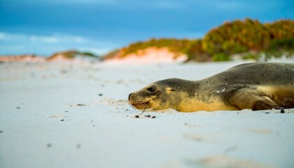 Fototapeta premium Seal pup on beach at sunrise