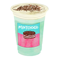 Mint chocolate cream cafe latte drink design dessert vector illustration