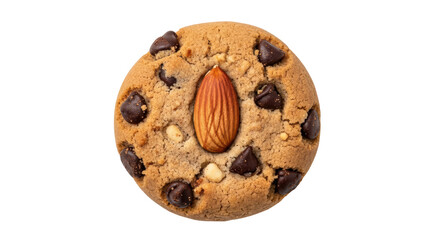 Isolated almond chocolate chip cookie