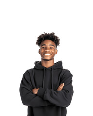 Smiling black teenage boy with arms crossed in a portrait