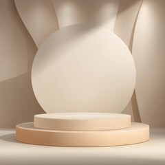 Fototapeta premium Minimalist Beige Geometric Podium with Soft Shadows and Curved Background stage platform