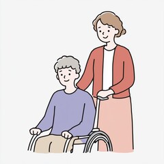 車椅子の男性と介助する女性