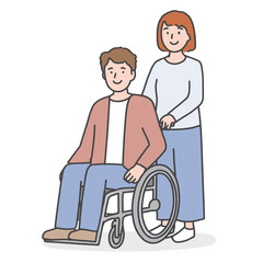 車椅子の男性と介助する女性