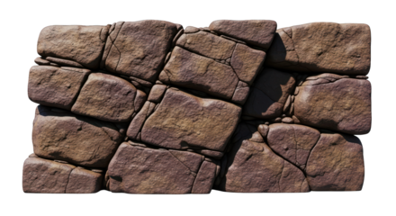 Rectangular rock wall section, reddish-brown, with visible cracks and shadows