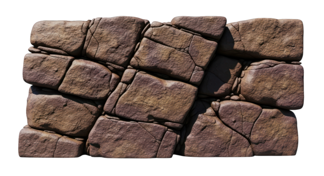 Rectangular rock wall section, reddish-brown, with visible cracks and shadows