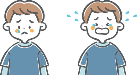 泣いている男の子のイラストセット　上半身　ベクター
