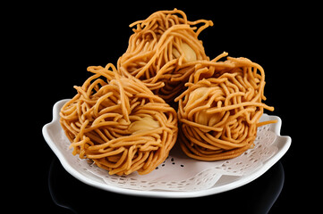 Deep-Fried Golden Noodle Balls on a Plate